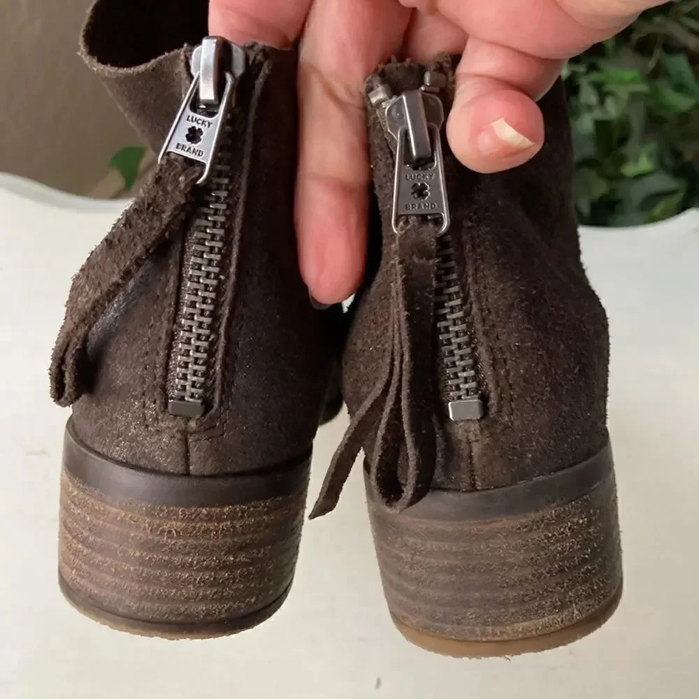 Lucky 🍀 Brand Metallic Brown Leather Suede Cowgirl Boho Ankle Boots Size 7 M